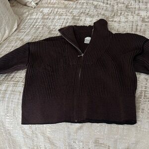 Varley Dark Brown Ribbed Cardigan